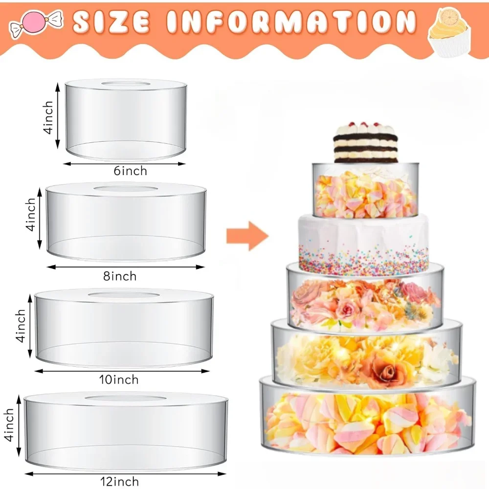 6/8/10/12inch Clear Cake Stand Round Acrylic Fillable Beautiful Cupcake Dessert Display Stand for Wedding Birthday Party Decor
