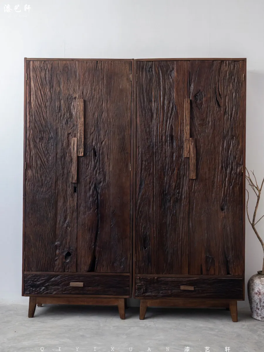 Solid wood retro simple home bedroom door wardrobe B & B storage cabinet