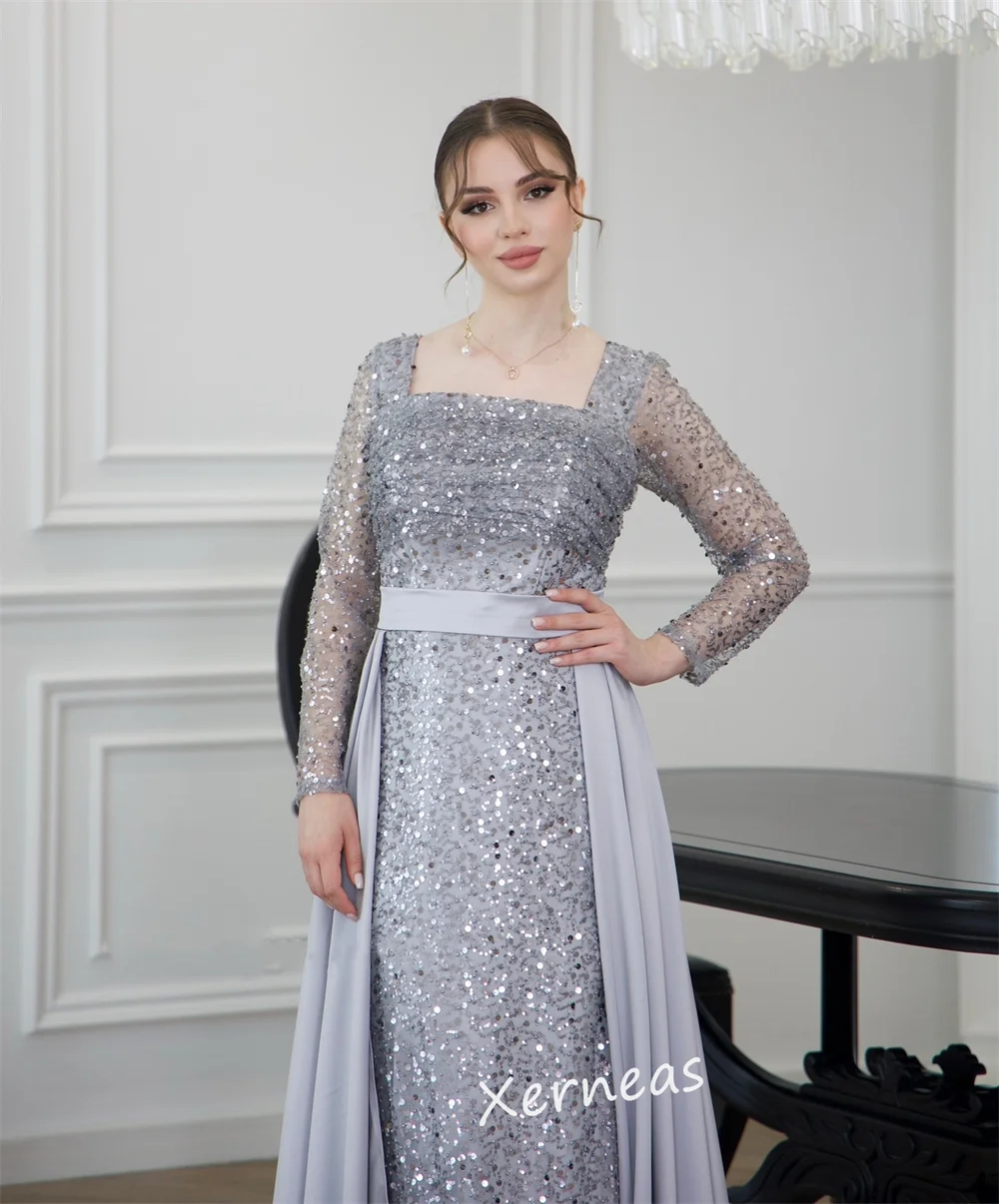 تخصيص الترتر الطية ساحة الرقبة ألف خط الطابق طول المرأة الفاخرة مساء مساء مخصص مناسبة حفلة موسيقية بريق رائع