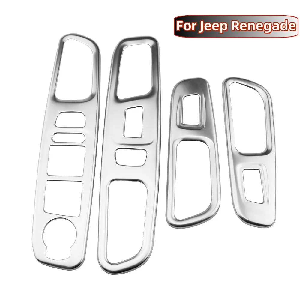 4Pcs ABS Chrome Car Window Lift Switch Cover Sticker Trim for Jeep Renegade 2014 - 2021 LHD Interior Accessories