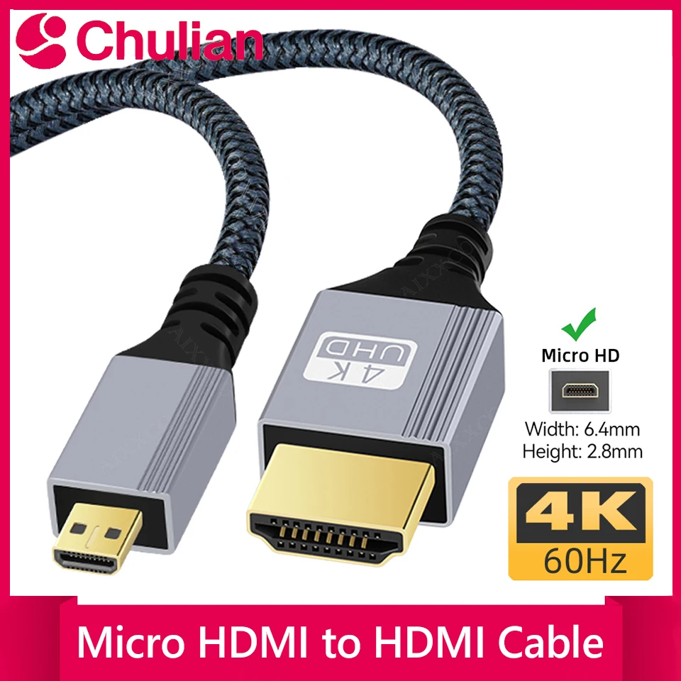 Micro HDMI-compatible to HDTV Cable 4K For GoPro Hero Raspberry Pi 4 Sony A6000 Nikon Yoga 3 Camera Micro HDMI Cord 0.3m 5m 10m