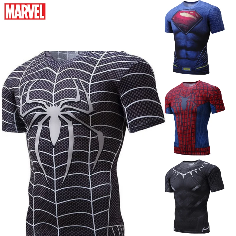 Marvel T Shirt Avengers Spiderman Iron Man Black Panther Costume Short Sleeve Cosplay Sports Fitness Top Birthday Gifts