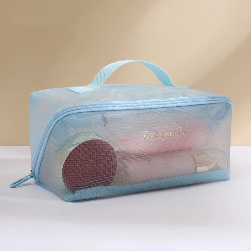 Großhandel Transparent Mesh Kissen Make-Up Lagerung Tasche Reise Make-Up Kulturbeutel Kulturbeutel Tote Kosmetik Organizer Zipper Taschen – Detail 2