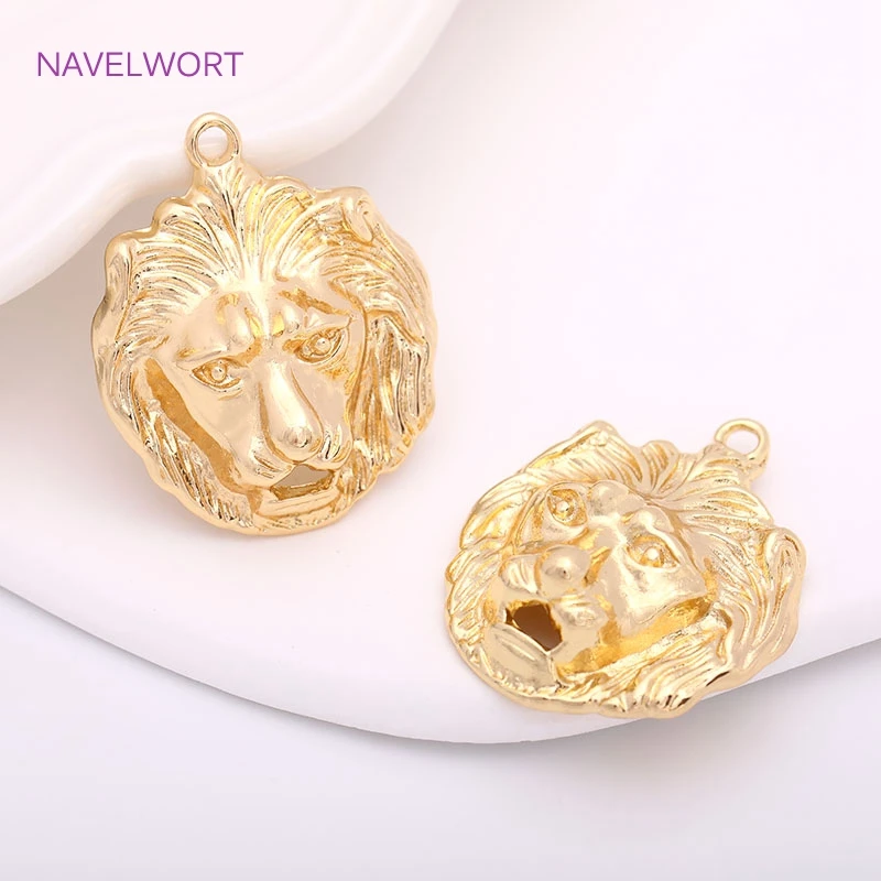 Trendy 34.5mm*28.5mm Lion Pendant Brass Metal Real Gold Plating Animal Shape Charms DIY Fashion Jewelry Making Findings