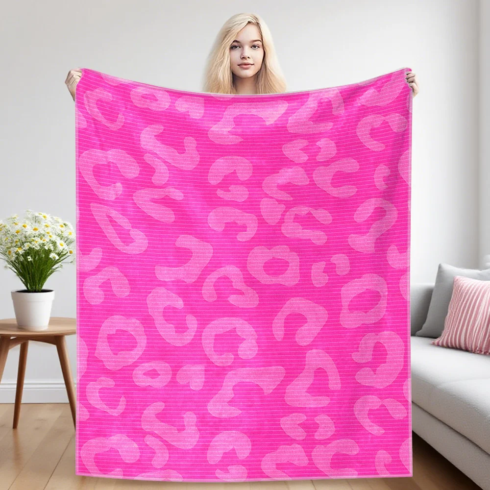 Hot Pink Leopard  Flannel Blanket, Ultra-Fine Fiber, All Season Luxurious Fluffy Blanket Suitable For Beds Or Sofas