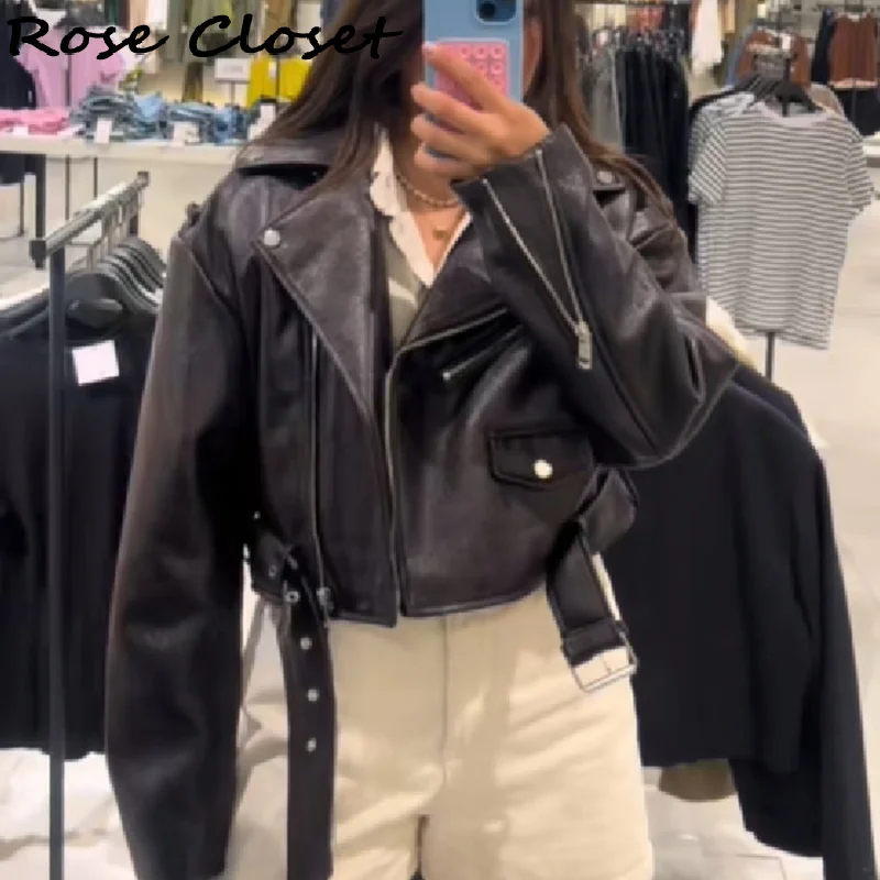 

Vintage Faux Leather Jacket for Women Lapel Full Sleeve Zip-up Button Coats 2025 NEW Lady Daily Commute High Street Outwear ﻿