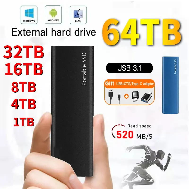 Original 1TB portable external ssd High Speed external solid state drive USB3.1 portable drive 2TB external hard drive For PC