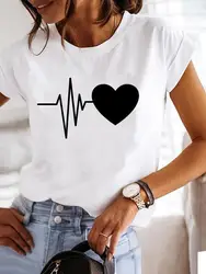 T-shirt manches courtes femme, estival et à la mode, avec image de l'amour, tendance des années 90