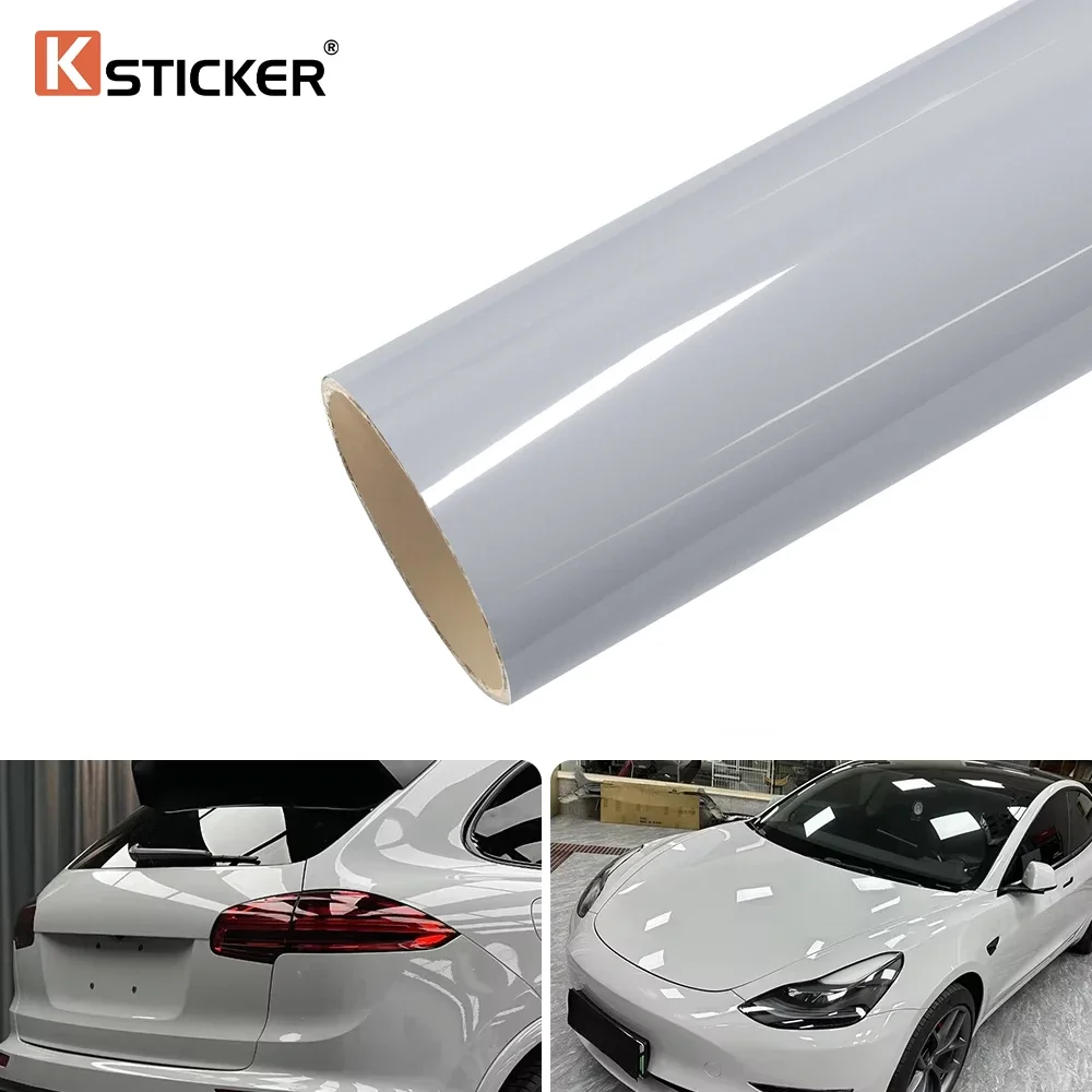 

Light Grey Vinyl Wrap Sheet Roll Glossy Gray Car Truck Body Wrapping PET Adhesive DIY Film Decal Auto Color Tuning Accessories