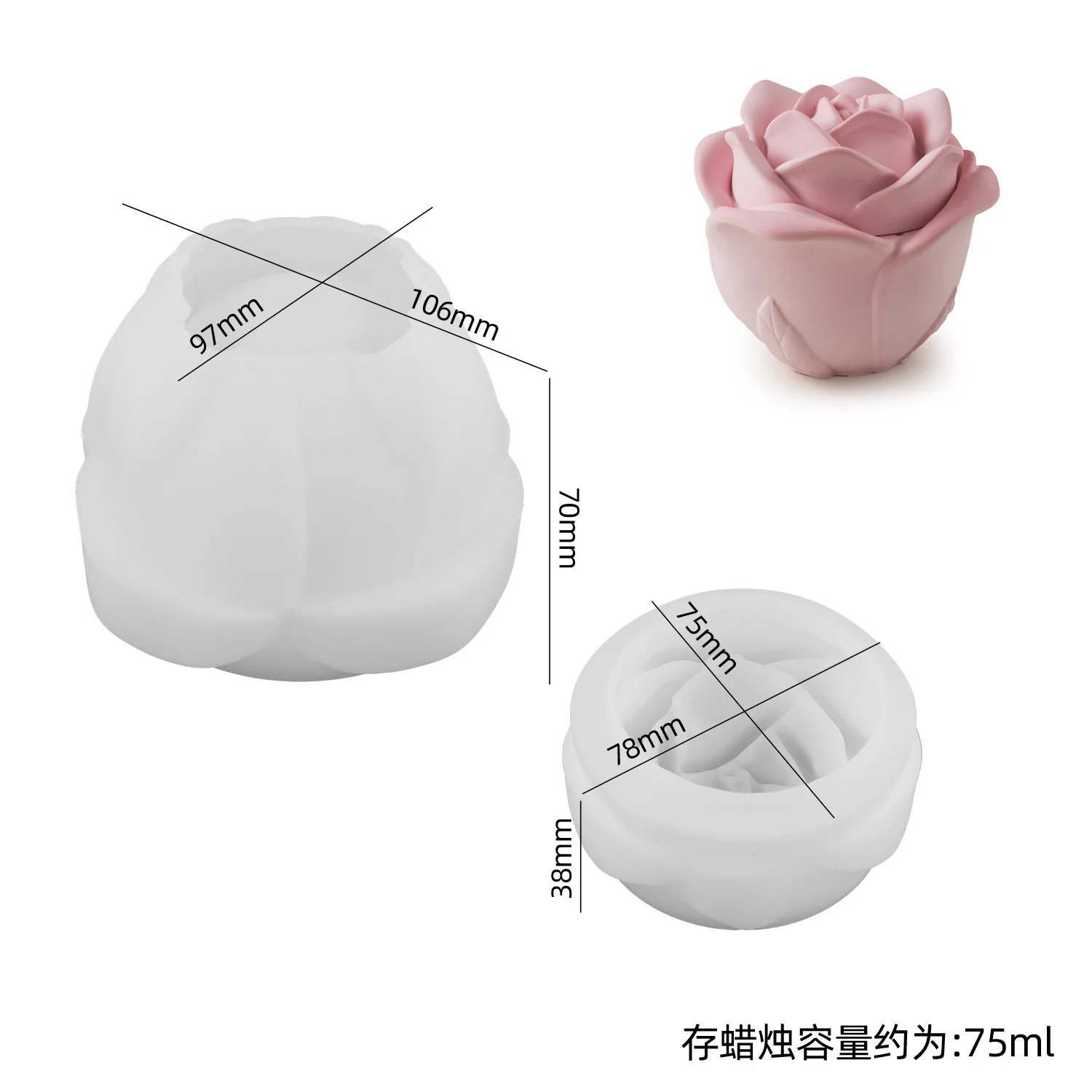 diy gips cement aromatherapie kaars beker met deksel siliconen mal, roze bloem opslagpot siliconen mal