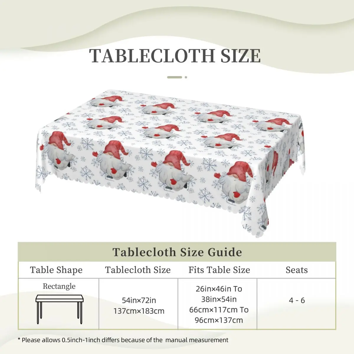 Gnome Christmas Red Gnome Ice Skating On Skateboard Customized Rectangular Tablecloth Oilproof Table Cover for Table Cloth