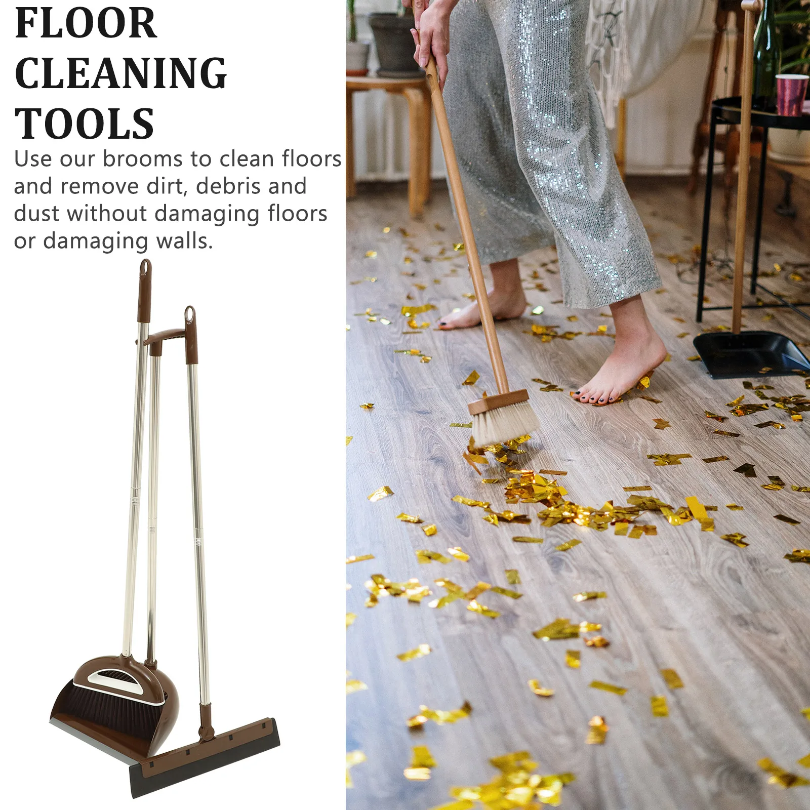 

Набор для уборки: щетка и совок с эргономичной длинной ручкой для удаления мусора с пола, плитки, дерева, цемента.