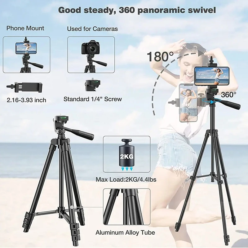 Phone Tripod Professional Video Recording DSLR Camera Photography Stand for Xiaomi HUAWEI iPhone Gopro with Selfie Remote 102cm