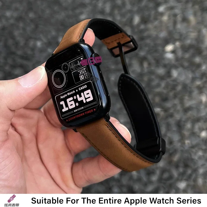 

Leather Strap for Apple Watch 44mm Band 49mm 41mm 45mm 40mm 38 Magnetic Bracelet for IWatch 9 8 7 SE 6 5 4 3 Business Wristband