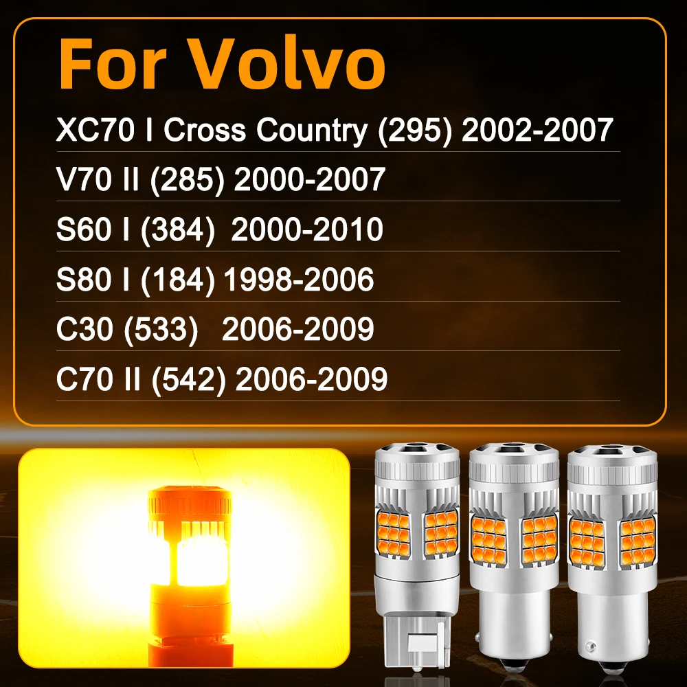 Turn Signal LED Light Indicator Bulb For Volvo XC70 V70 S60 S80 C30 C70 2000-2004 2005 2006 2007 2008 2009 Amber LED Lamp 2PCS
