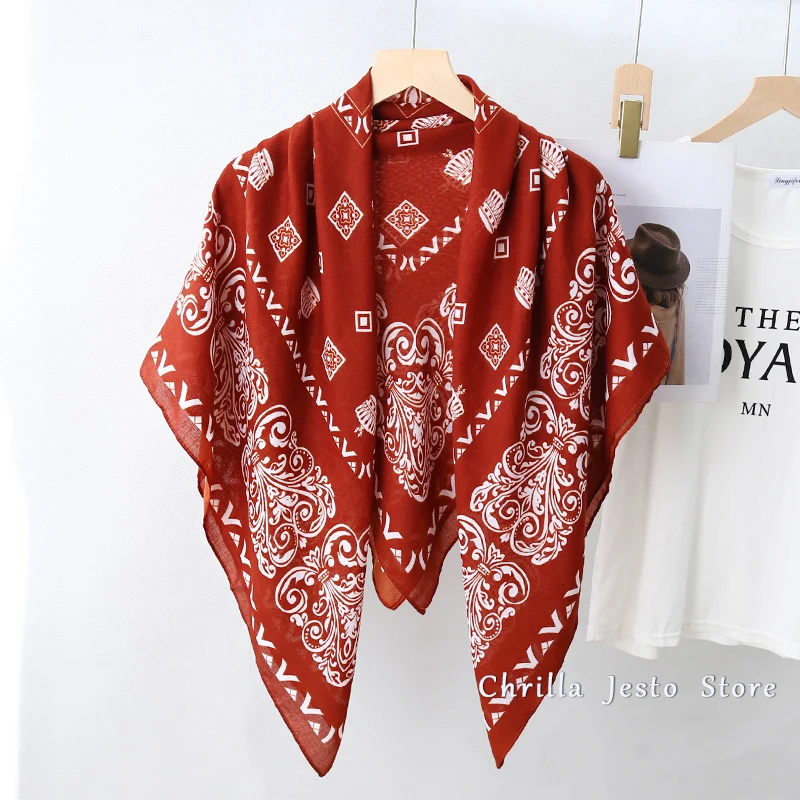 Ladies New Design Cotton Feeling Spring Winter 110cm Square Muslim Hijab Printed Wrap Women Scarf