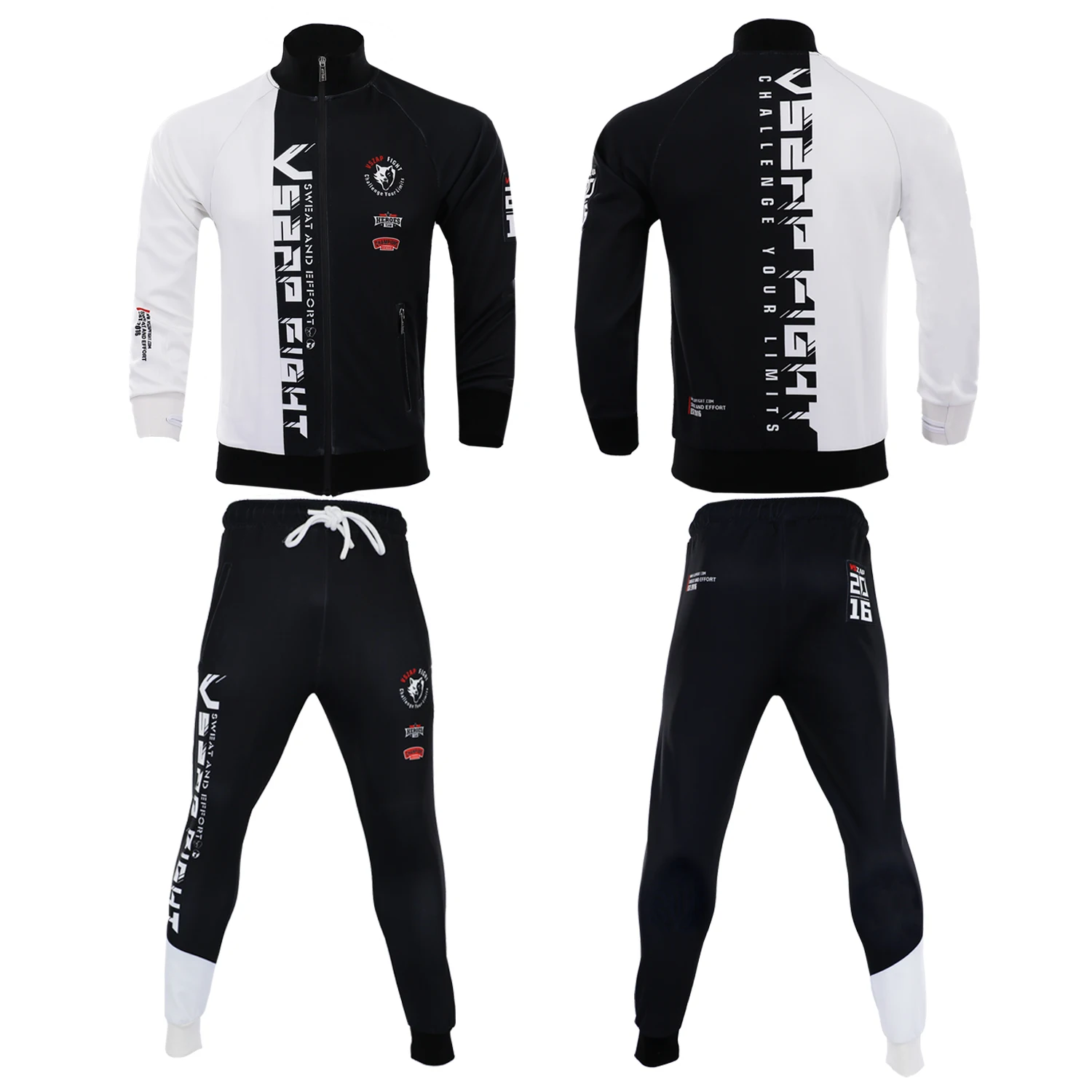 

Black white stitching stand neck zipper jacket MMA combat Thai boxing training martial arts jujitsu fitness fishing cycling suit