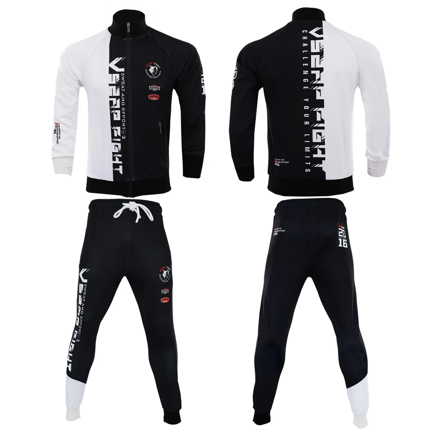 Nero bianco cuciture stand neck zipper jacket MMA combat Thai boxing training arti marziali jujitsu fitness fishing cycling suit