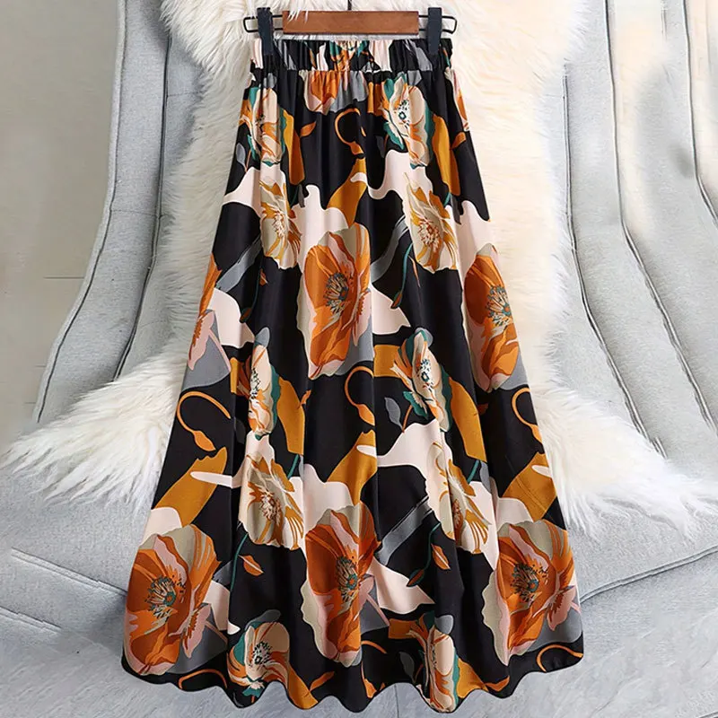 Summer Floral Print Skirts For Woman 2024 Long Elegant High Waist Maxi Skirts