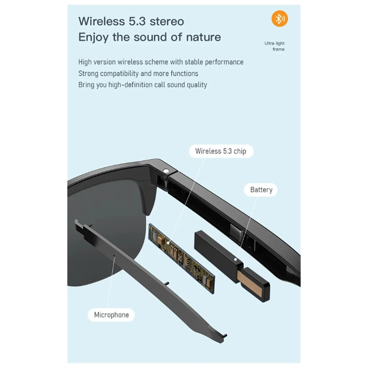 Nuevas gafas de sol inteligentes Bluetooth V5.3, gafas para llamadas, auriculares para deportes al aire libre, tecnología negra HIFI, antitouch UV