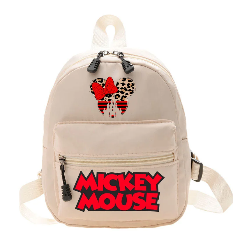 Disney-mochila de Mickey Minne Mouse Patten para mujer, Mini bolso de hombro para niñas adolescentes, mochilas encantadoras informales, bolsas de almacenamiento de dibujos animados