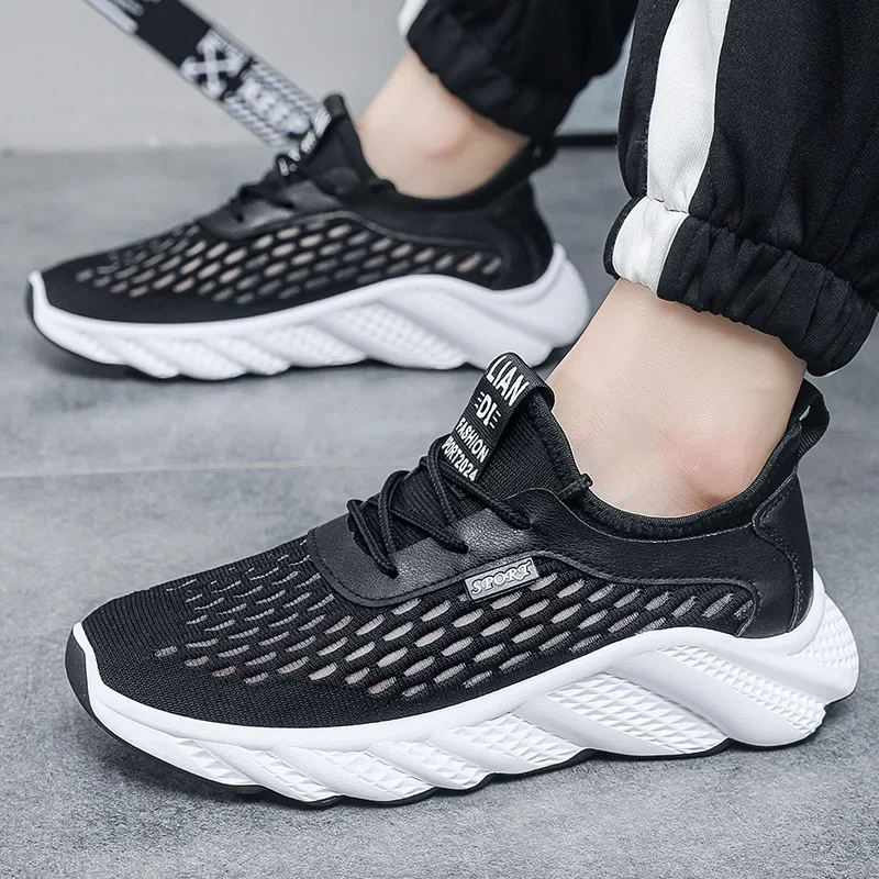 

Кроссовки мужские дышащие сетчатые, летняя спортивная обувь, однотонные, на шнуровке, в Корейском стиле, для бега