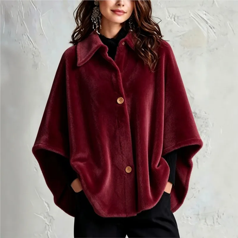 2026 New Autumn And Winter Women's Shawl Jacket Solid Color And Velvet Insulation Fashion Comfortable Temperament Shawl Jacket