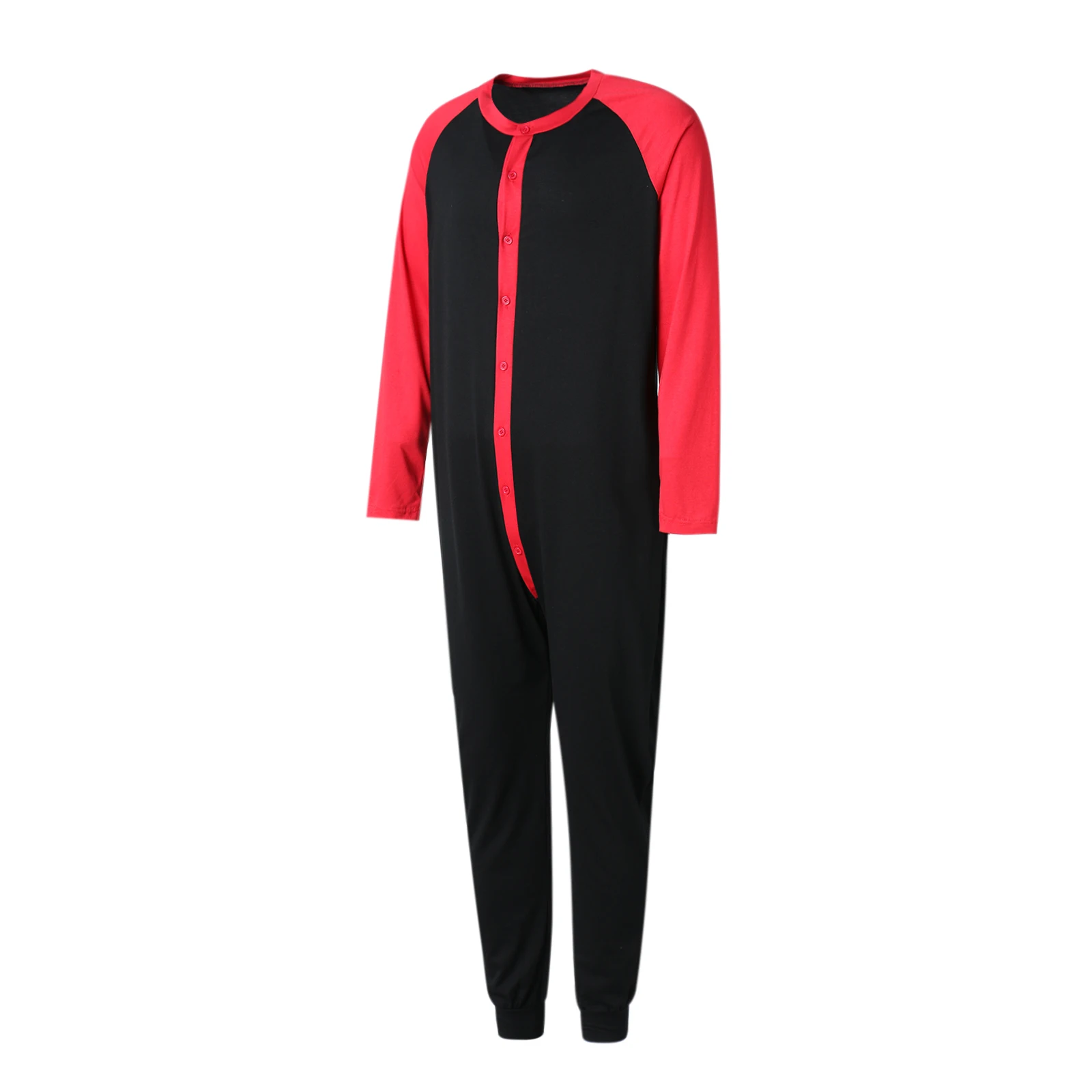 Men s Button Down s Pajama Long Sleeve Round Neck Color Block Jumpsuit Nightwear For Adults