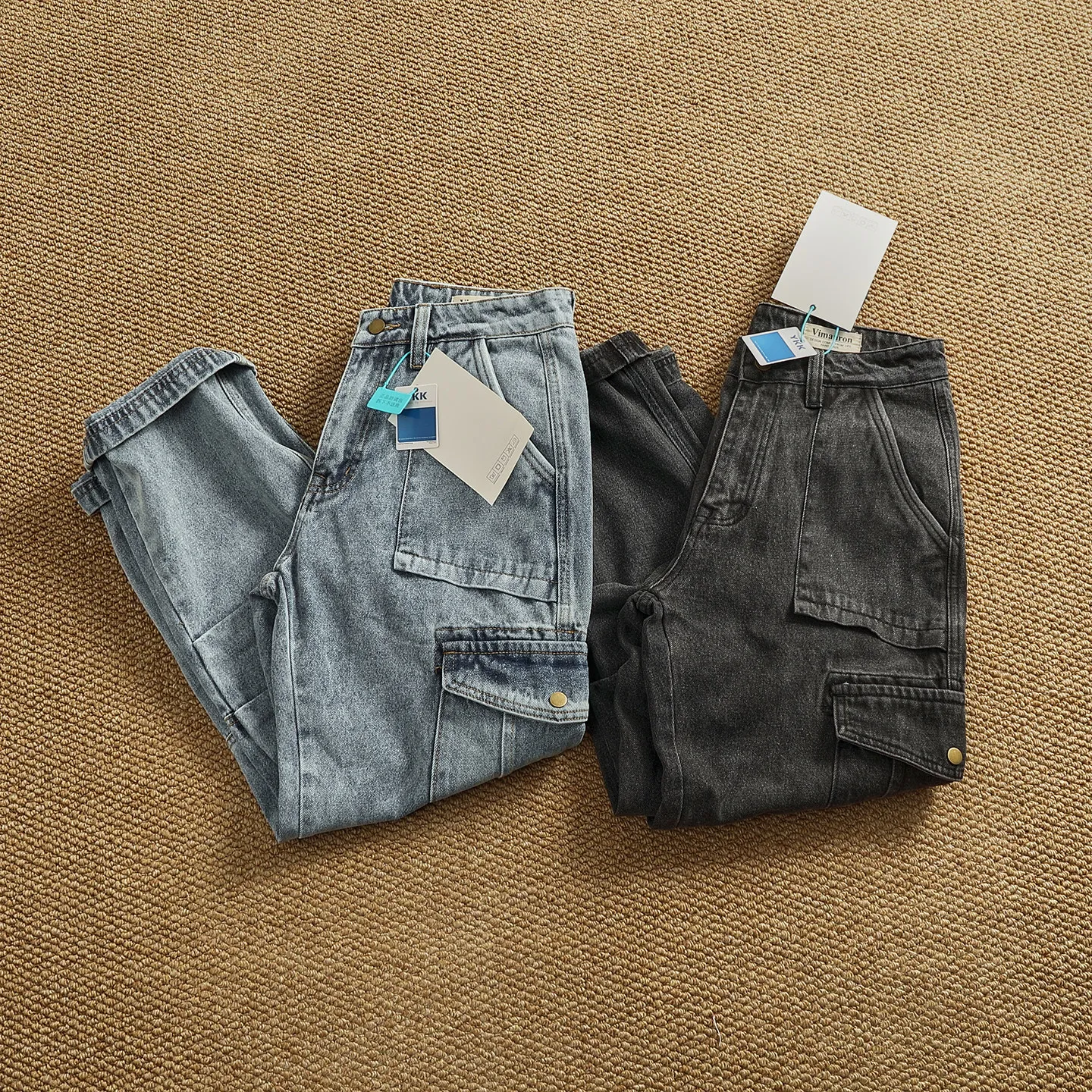 Spring New American Retro Heavyweight Multiple Pockets Comfort Jeans Men's Fashion 86% Cotton Washed Old Straight Casual Pants
