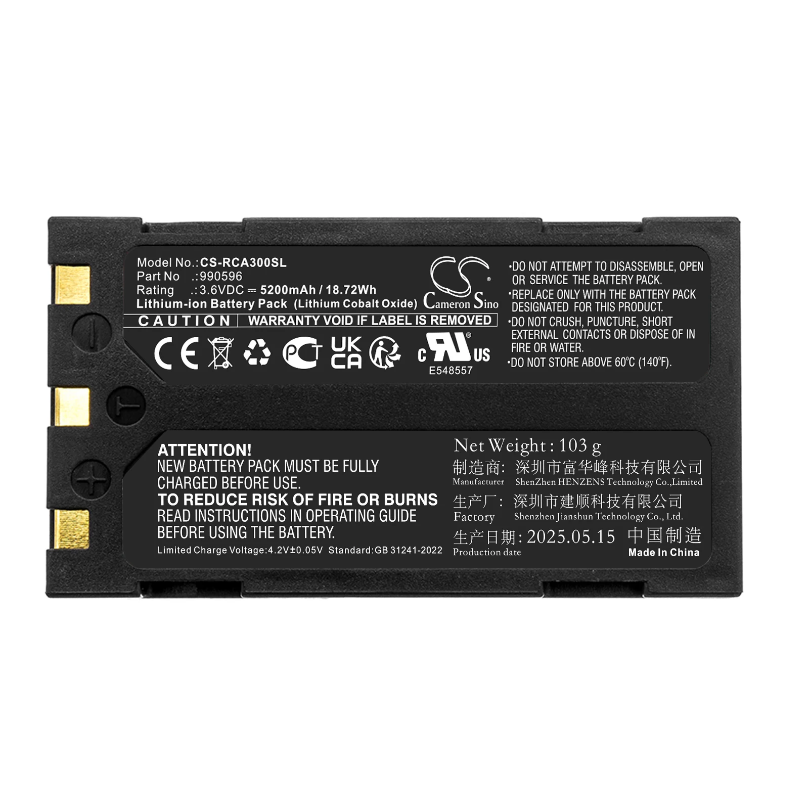 Cameron Sino Replacement Battery for Trotech  SeeSnake micro CA-300, SeeSnake micro explorer, Fits P/N