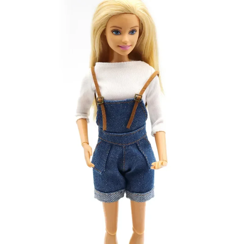 Aitoyya-Camisa Branca Denim e Shorts para Barbies, Bonecas, Acessórios Fashions, 29cm