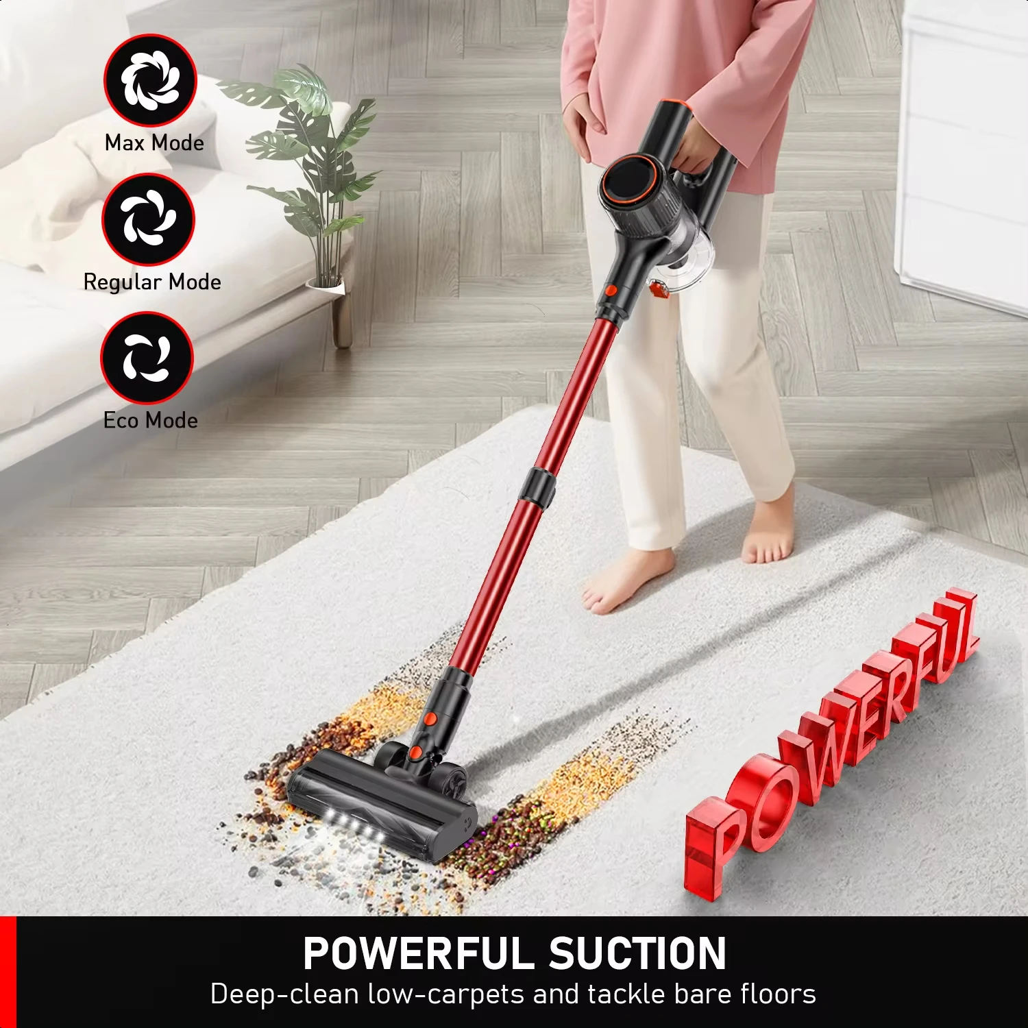 350/300W 30/28kPa Powerful Cordless Vacuum Cleaner Wireless Handheld 1.5L Dust Cup 40Min Runtime  Pet Hair/Carpet/Hard Floor