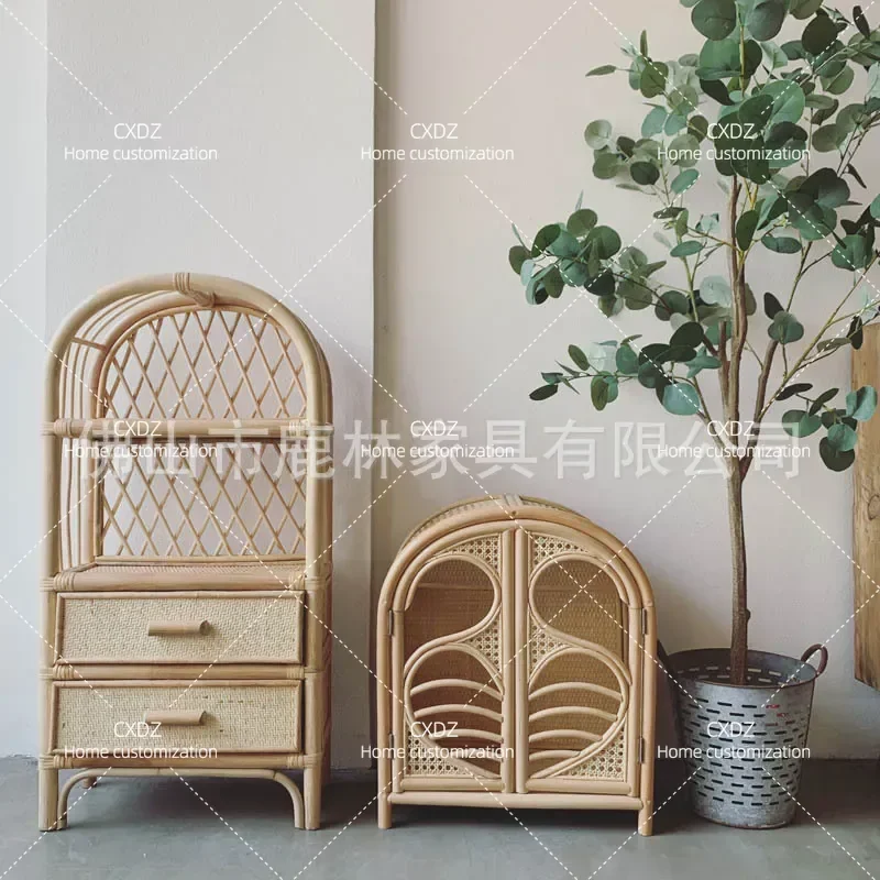 Pure Handmade Rattan Storage Rack Japanese Style Home Decoration Bookcase Multi Layer Shelf Organizer for Living Room Bedroom