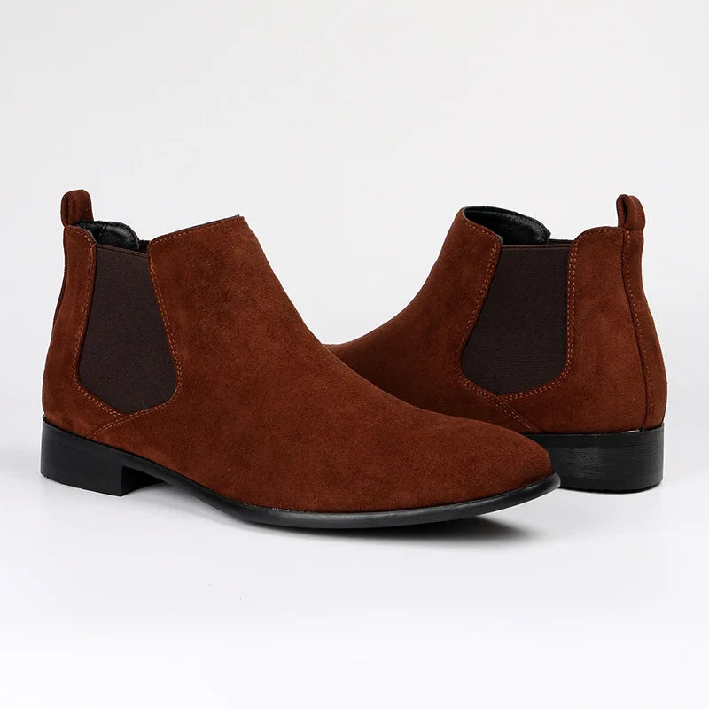 Men's Chelsea Boots Suede Ankle Boots Fashion Square Toe Business Leather Shoes Slip on Short Boots Plus Size Designer Shoes Men
