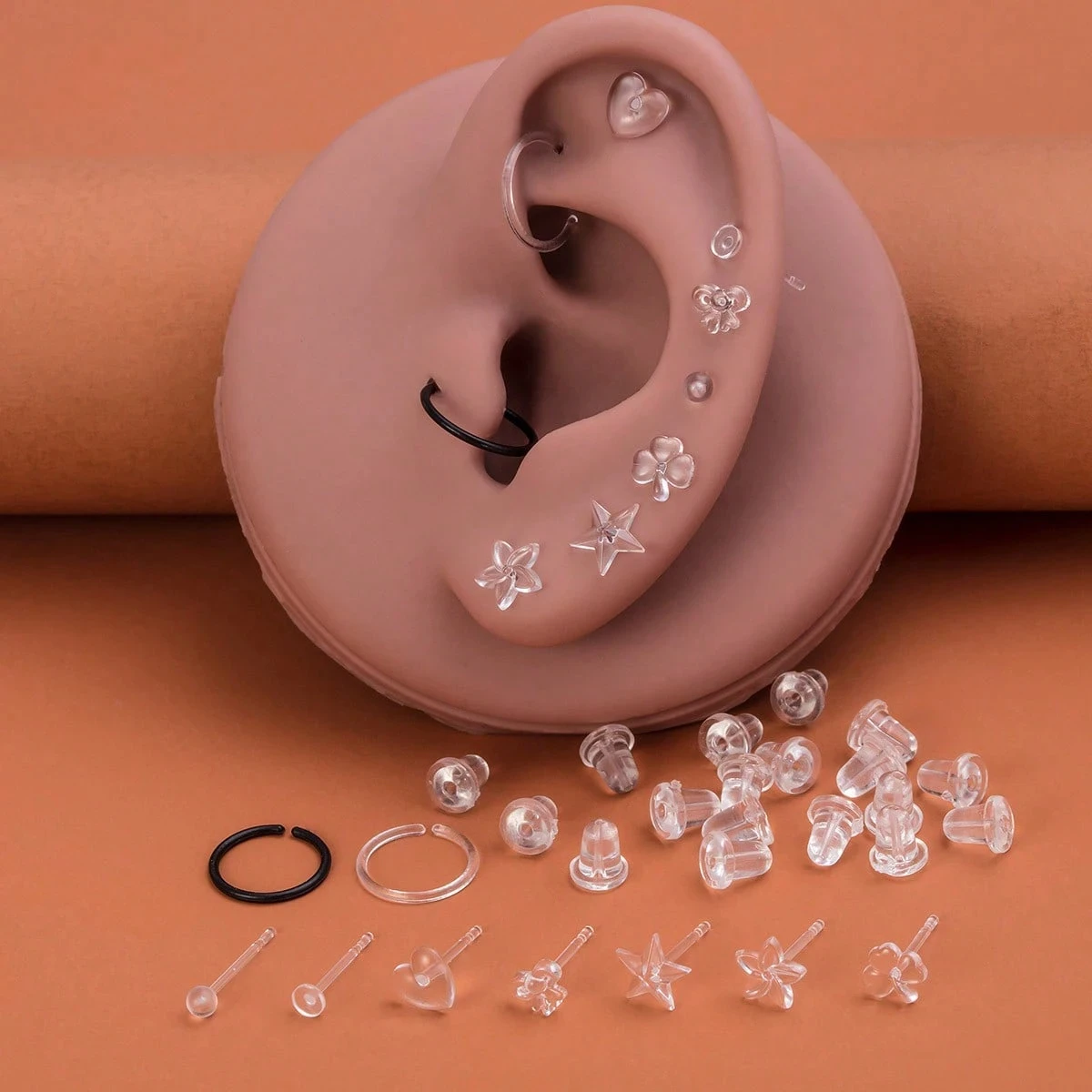 9 Pairs/Set Simple Casual Heart Star Resin Ear Stud Tragus Cartilage Helix Stud Earrings Kawaii Clear Style for Women