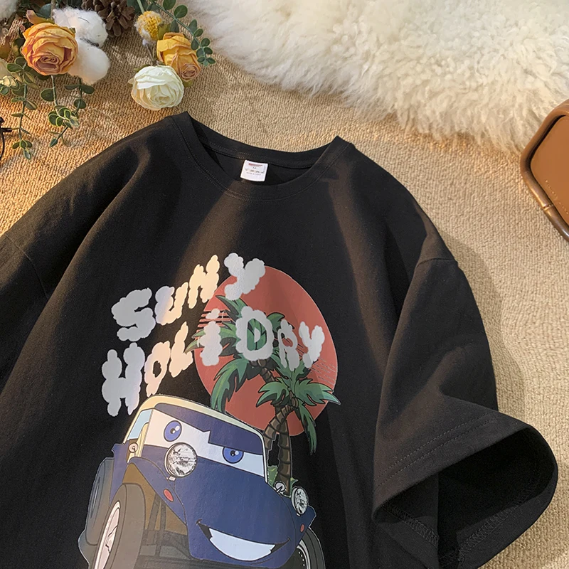 

Хлопковая футболка для мальчиков, свободного кроя, летняя, новая, модная, с принтом, круглым вырезом, тонкая, дышащая, повседневная, для подростков