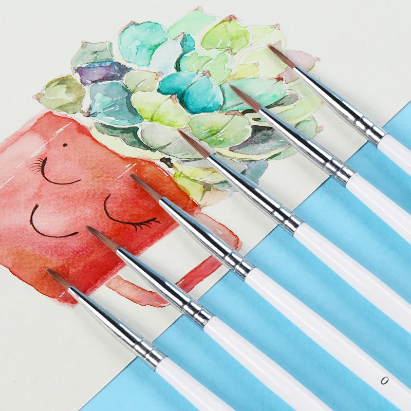 6 قطع/مجموعة قلم رسم فني رفيع مرسومة يدويًا # 0 # 00 # 000 فرشاة طلاء لوازم فنية فرشاة شعر نايلون قلم رسم #3