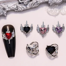 10PCS Gothic Alloy Nail Art Charms Parts Demon Heart Rhinestones Accessories Dark Nails Decoration Supplies Manicure Material