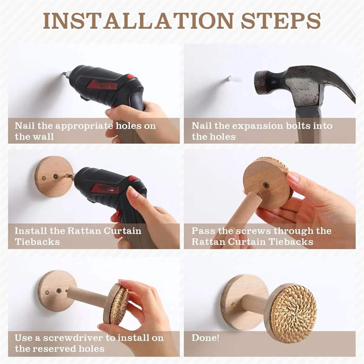 

Just-удержимы для штор в стиле бохо, подхваты из ротанга, набор из 2 держателей для штор для обработки дверей и окон, прозрачные и затемняющие панели