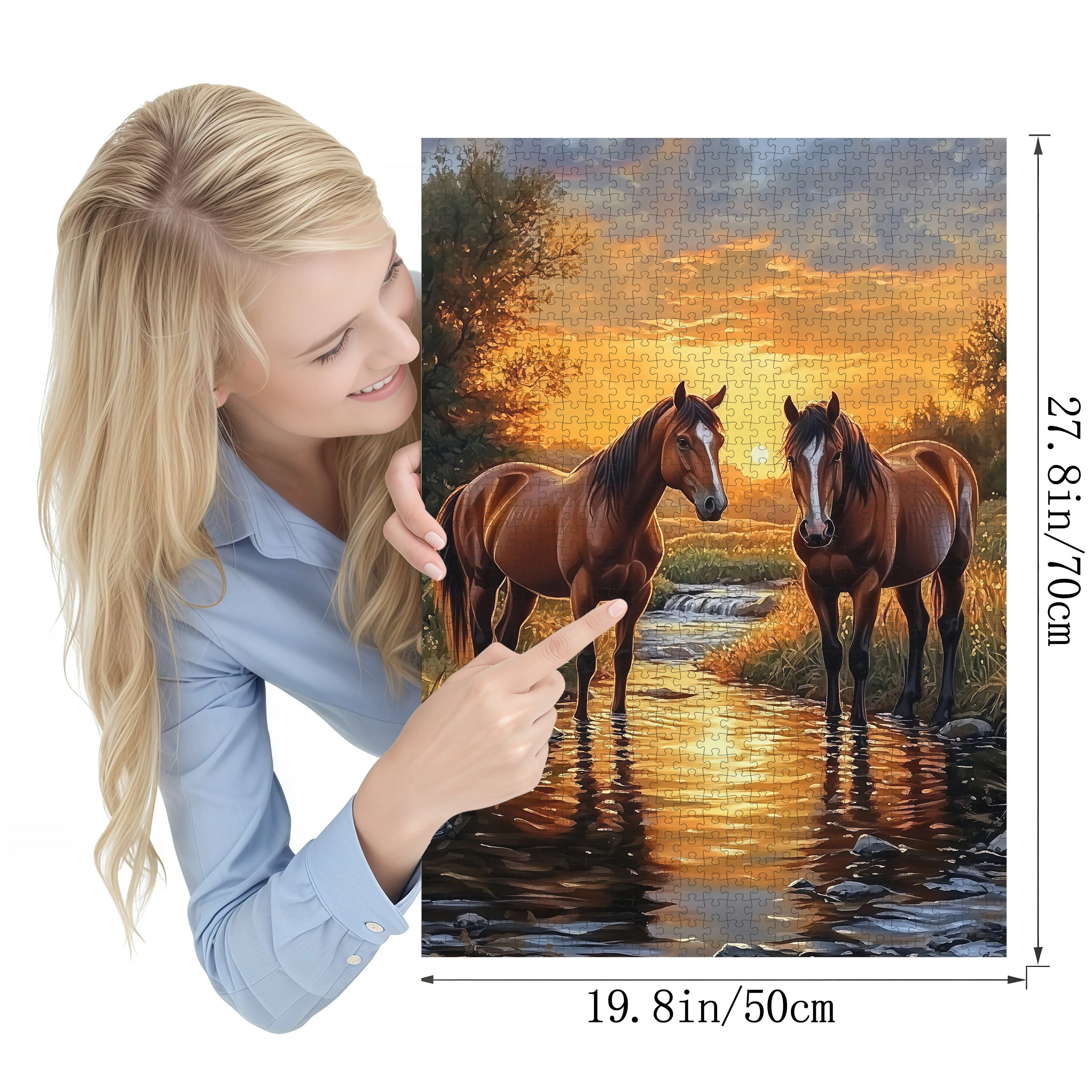 1000pcs Horse and Sunset Landscape Jigsaw Puzzle - Vibrant Paper Puzzle with 3D Box, Ideal for Adults & Families, Brain-Teasin