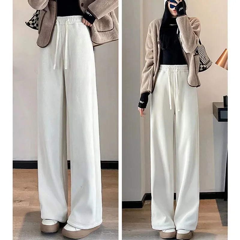 Lamb Fleece Thickened Cashmere Wide Leg Pants Women Winter High Waist Draping Loose Corduroy Casual Pants Baggy Pants