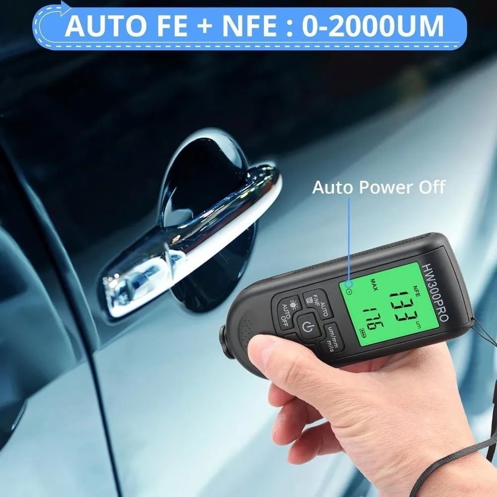 0-2000UM Range Paint Thickness Gauge Digital Display Automatic Measurement Film Thickness Tester 0.1 Micron Resolution