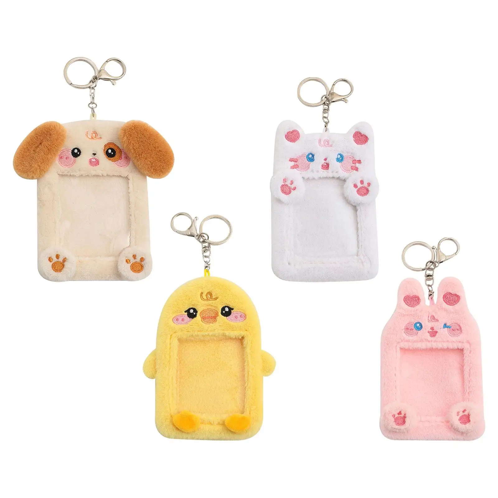 Plush Photocard Holder Keychain Cartoon Animal Protective Case for ID Cards