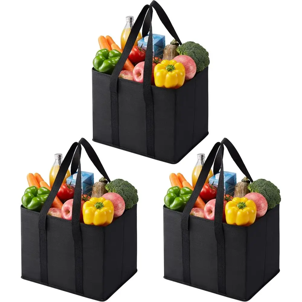 

Durable 6-Gallon VENO Reusable Grocery Totes, 3-Pack, with Handles and Sturdy Bottom for Shopping