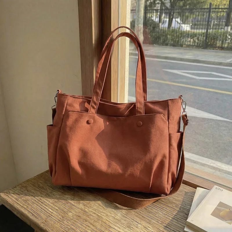 

New Canvas Top Handle Bags Women Large Capacity Student Commute Tote Shoulder Bag Simple Casual Versatile Texture Storage Bags