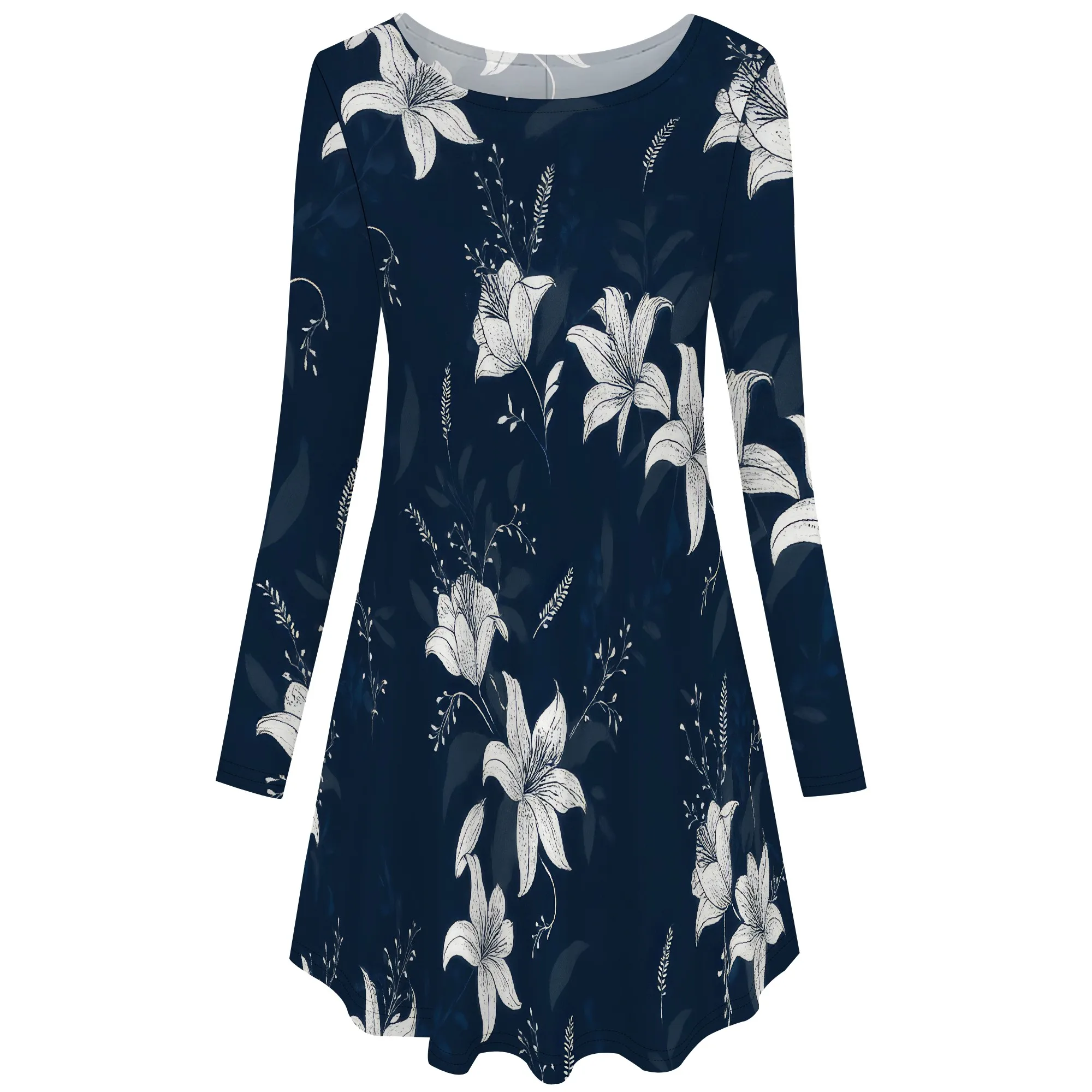 Abito da donna in maglia a maniche lunghe con sbuffo per abito a tunica casual con scollo tondo autunno inverno