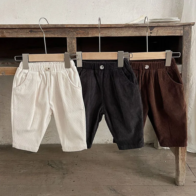 

2024 New Spring Korean Style Kids Corduroy Solid Color Trousers Toddler Baby Girls Boys Pants Infant Baby Girls Boys Trousers
