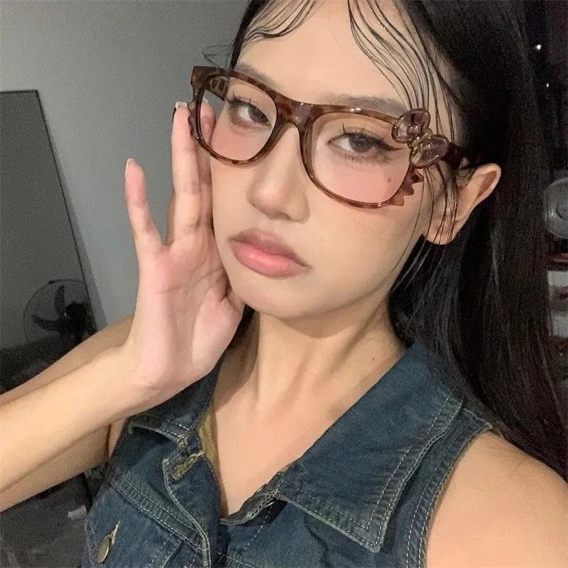 Cat Ear Leopard Bow No Lenses Glasses Frame Vintage Y2K DIY Props For Kitten Cosplay Halloween Party Costumes Decoration