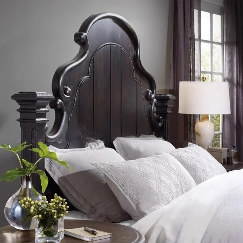 Solid wood carving flower double bed/American princess bed/neoclassical master bedroom wedding bed