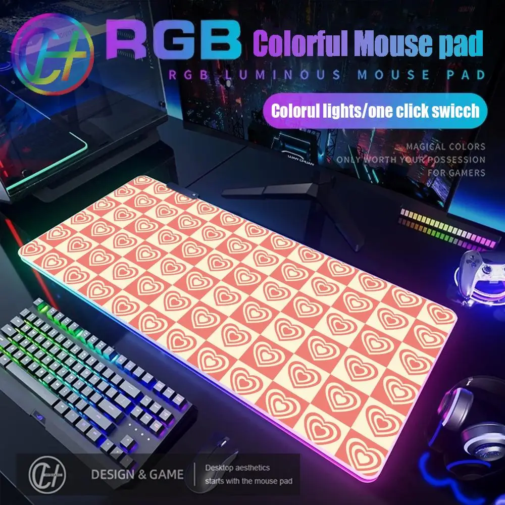 

Коврик для мыши с милым сердечком, игровой коврик для мыши RGB, настольный коврик HD Gamer, большой светодиодный светильник, коврики для мыши XXL, ковер для ПК, компьютера